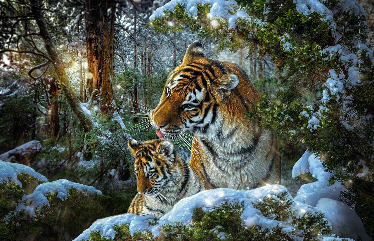 μαμά και μικρό τίγρη παζλ online