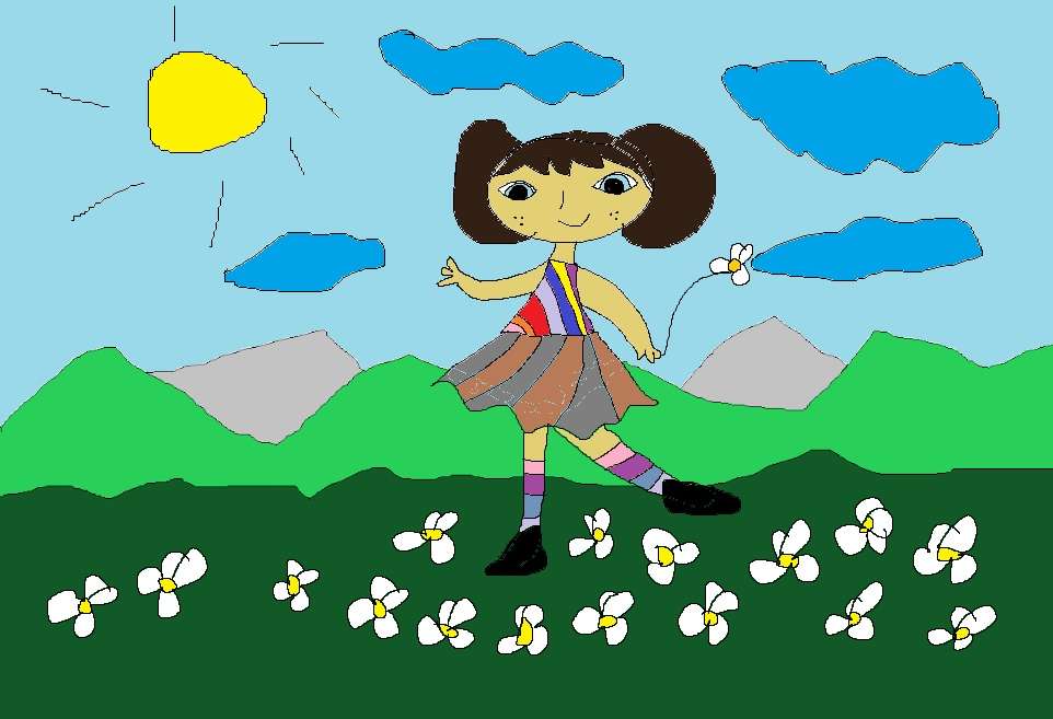 Маленька дівчинка з квітами онлайн пазл