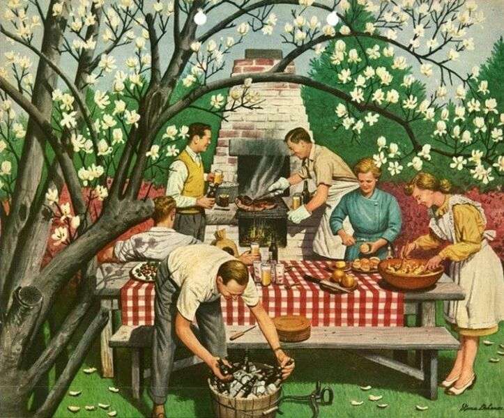 Family preparing barbecue online puzzle