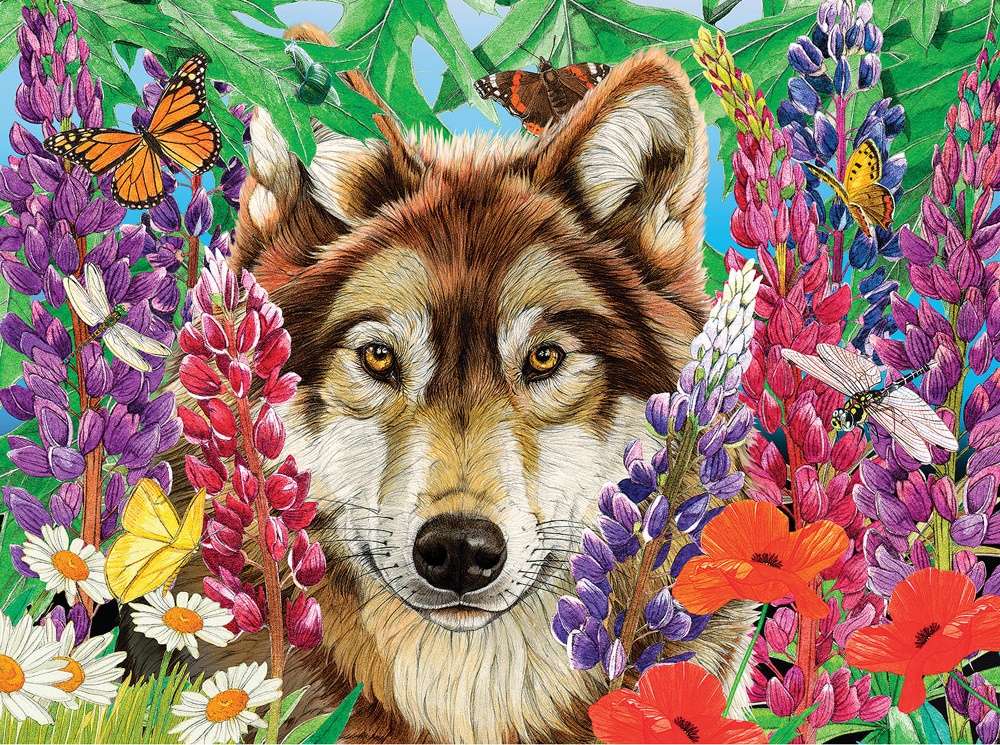 Wolf unter Blumen Puzzlespiel online