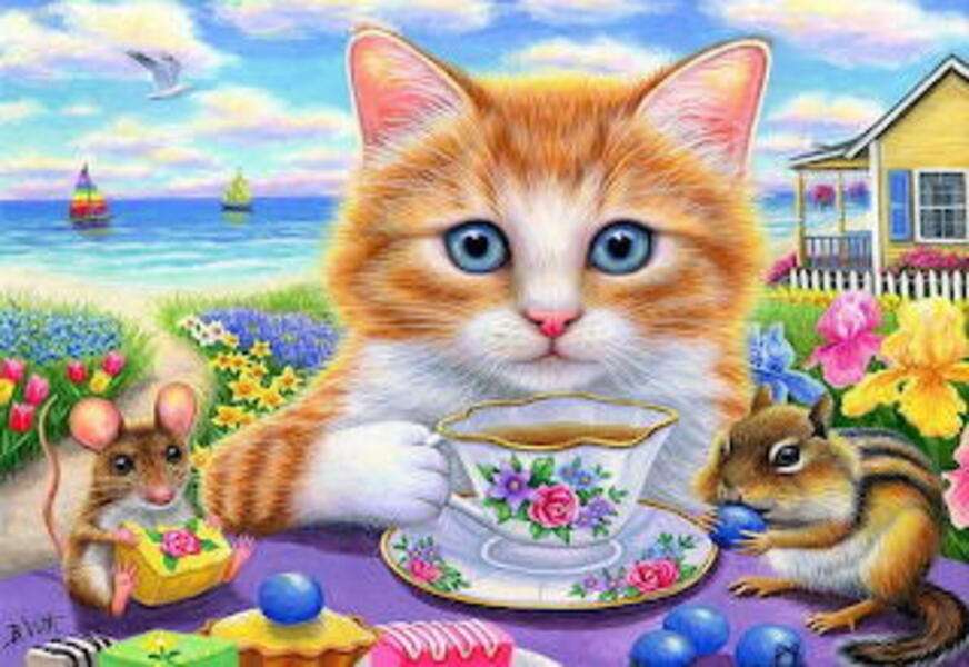 Pisicuța care bea ceai #113 jigsaw puzzle online