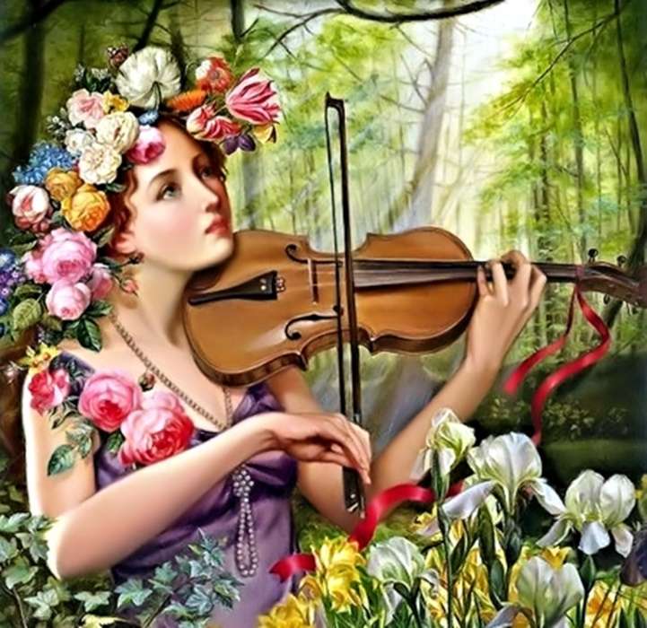 バイオリンを弾く女性 ジグソーパズルオンライン