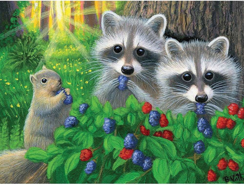 raccoons eating blackberries jigsaw puzzle online