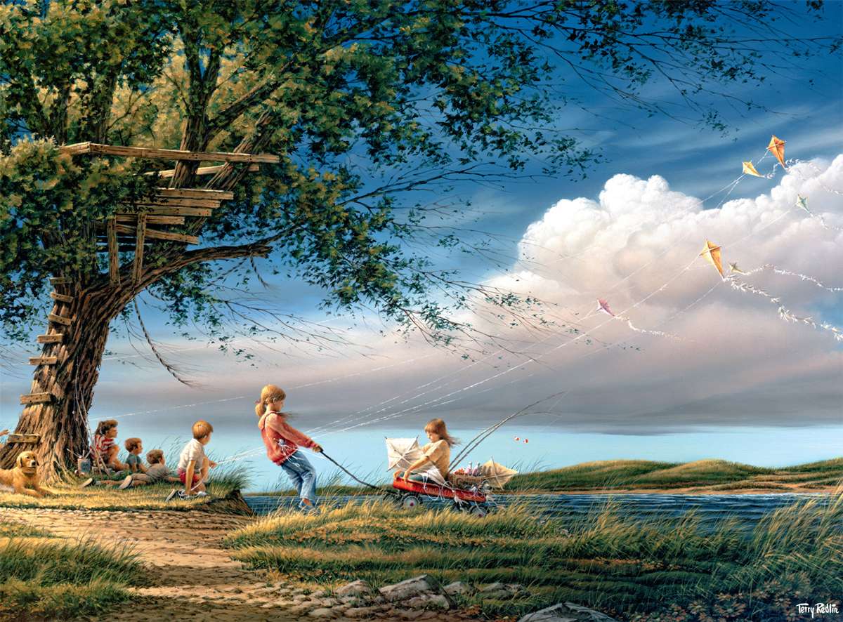 діти грають біля будинку на дереві пазл онлайн