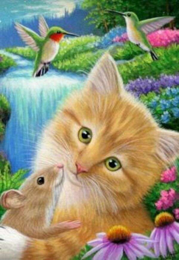 Kitten hugging a mouse #114 online puzzle