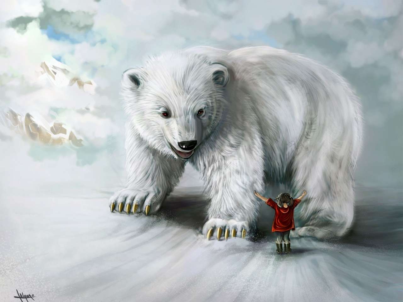 gigantische witte beer en klein meisje legpuzzel online