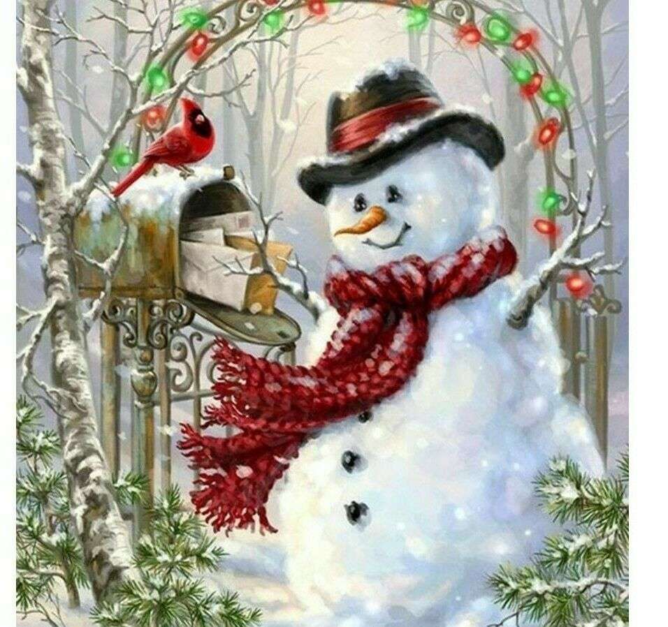 cutie poștală de Crăciun cu om de zăpadă jigsaw puzzle online