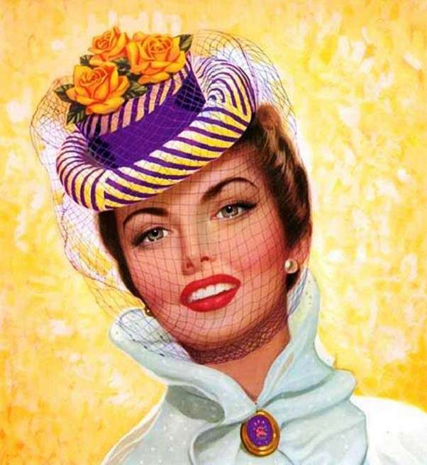 vintage κυρία με καπέλο online παζλ