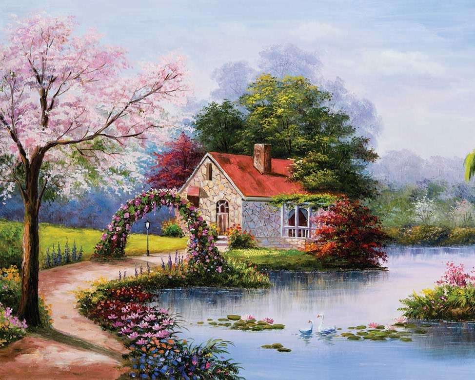 Cottage by the river jigsaw puzzle online