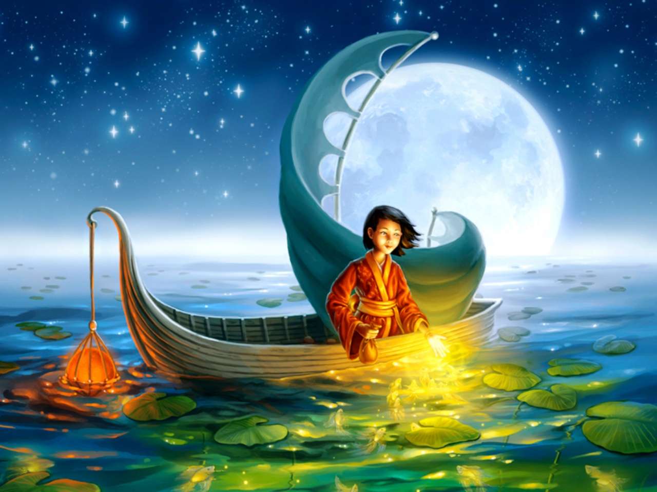 妖精の湖で若いアジア人 ジグソーパズルオンライン