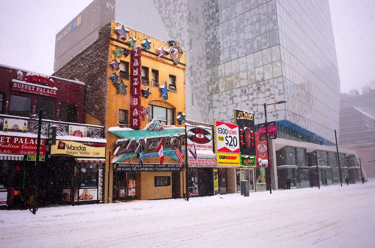 Yonge St egy hóviharban, Toronto, Ontario, Kanada online puzzle