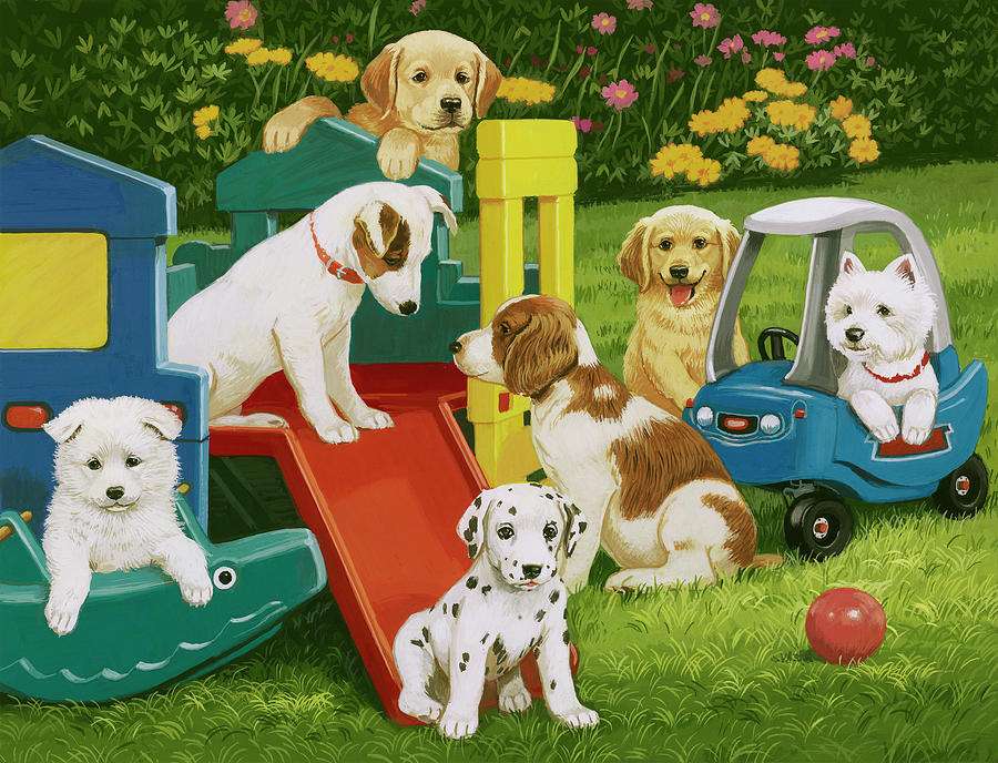 cuccioli che si divertono nel parco giochi puzzle online