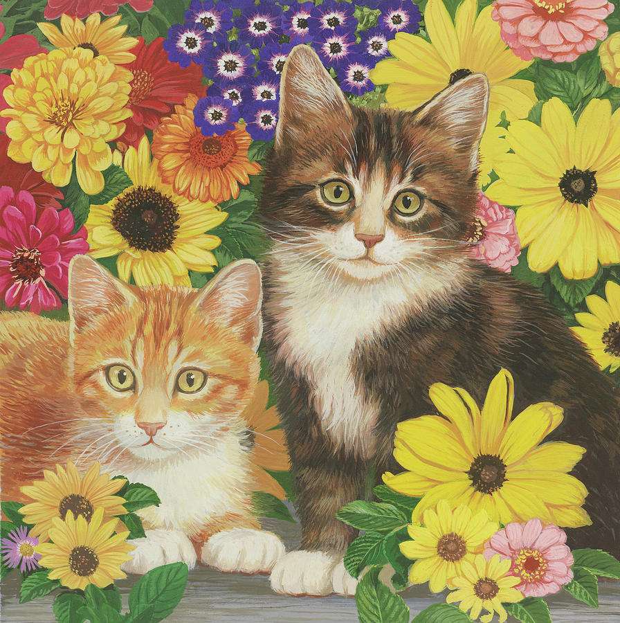 gatinhos entre flores puzzle online