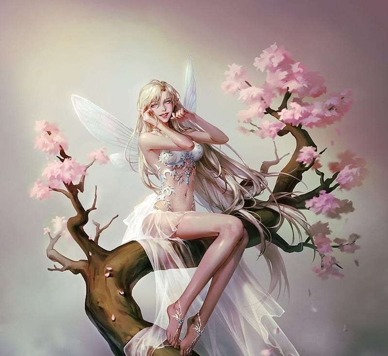 Fantasía- ángel femenino, árbol rompecabezas en línea