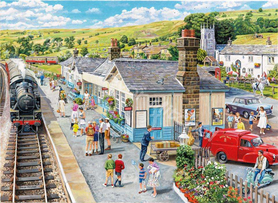 Platform with train and railway station jigsaw puzzle