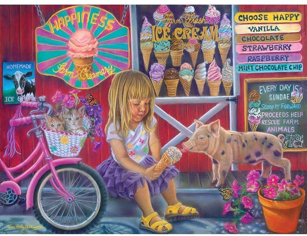 fată care hrănește un porc cu înghețată jigsaw puzzle online