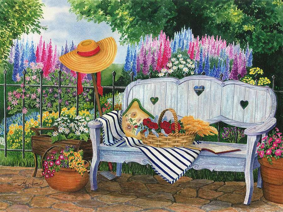 garden bench with baskets jigsaw puzzle online