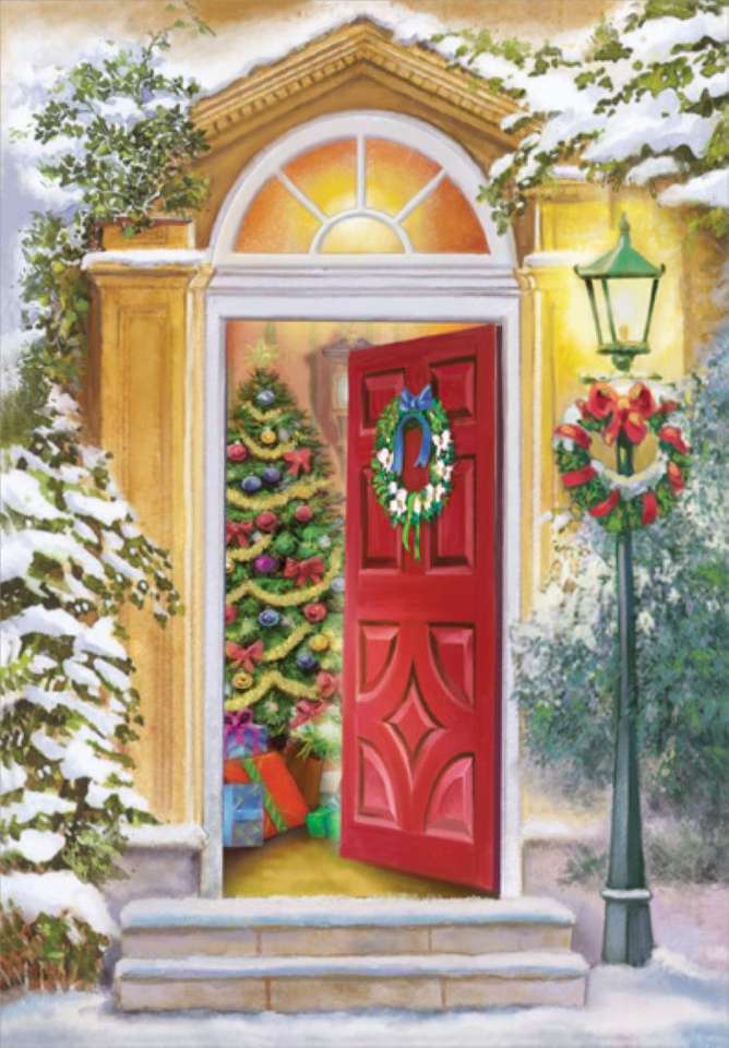 Cartoline di Natale con porta aperta e lampada puzzle online