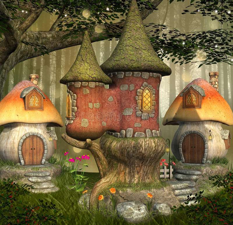 Фантазія - будиночки, гриби пазл онлайн