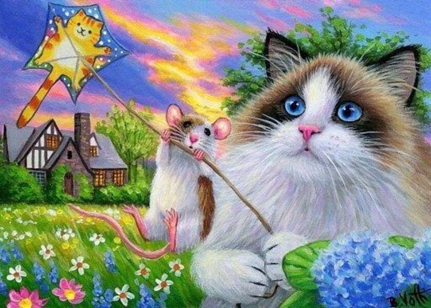 Kitten plays with kite #126 jigsaw puzzle online