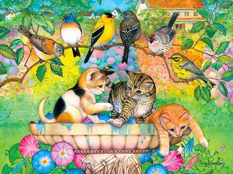 Kittens spelen in fontein #128 legpuzzel online