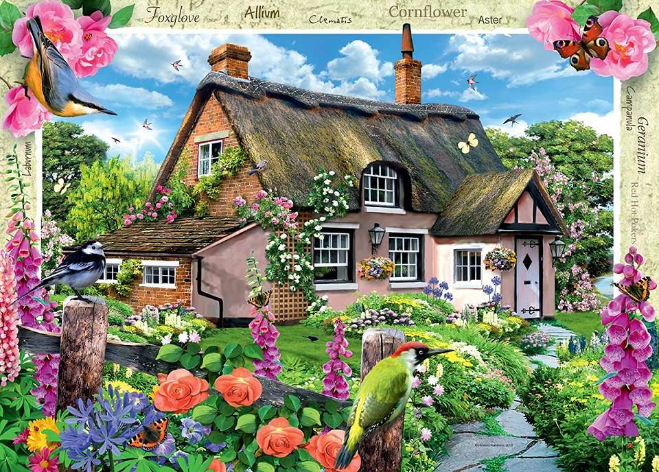 Ein Haus in Blumen. Online-Puzzle