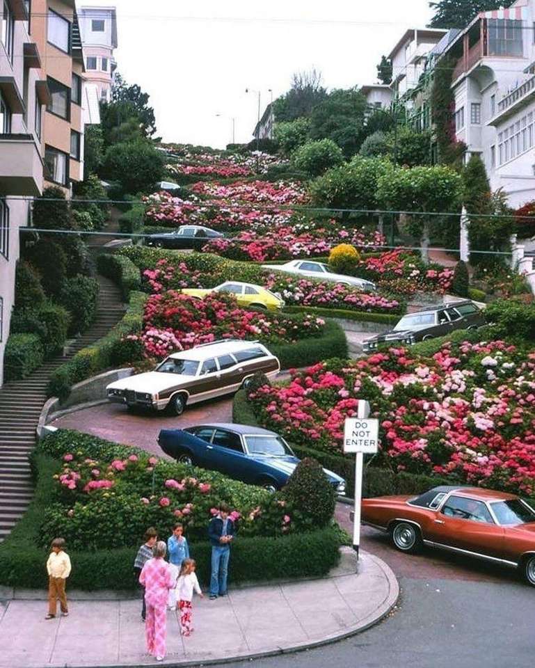 Ломбард-стрит в Сан-Франциско, 1975 год. онлайн-пазл