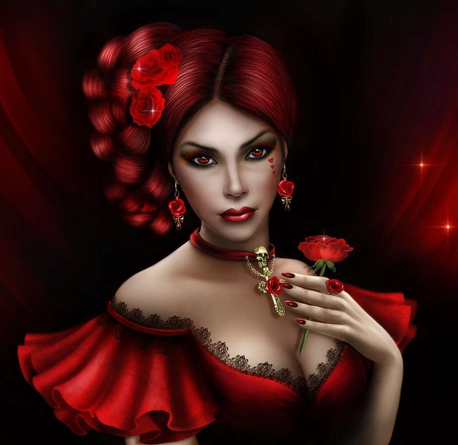 flamenco kvinna i rött Pussel online