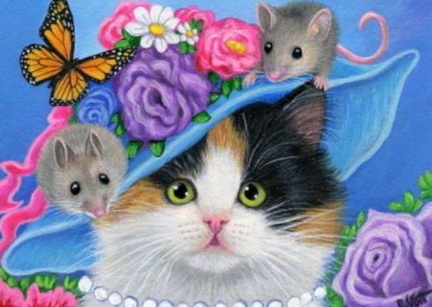 Pisicuță cu pălărie drăguță #134 puzzle online