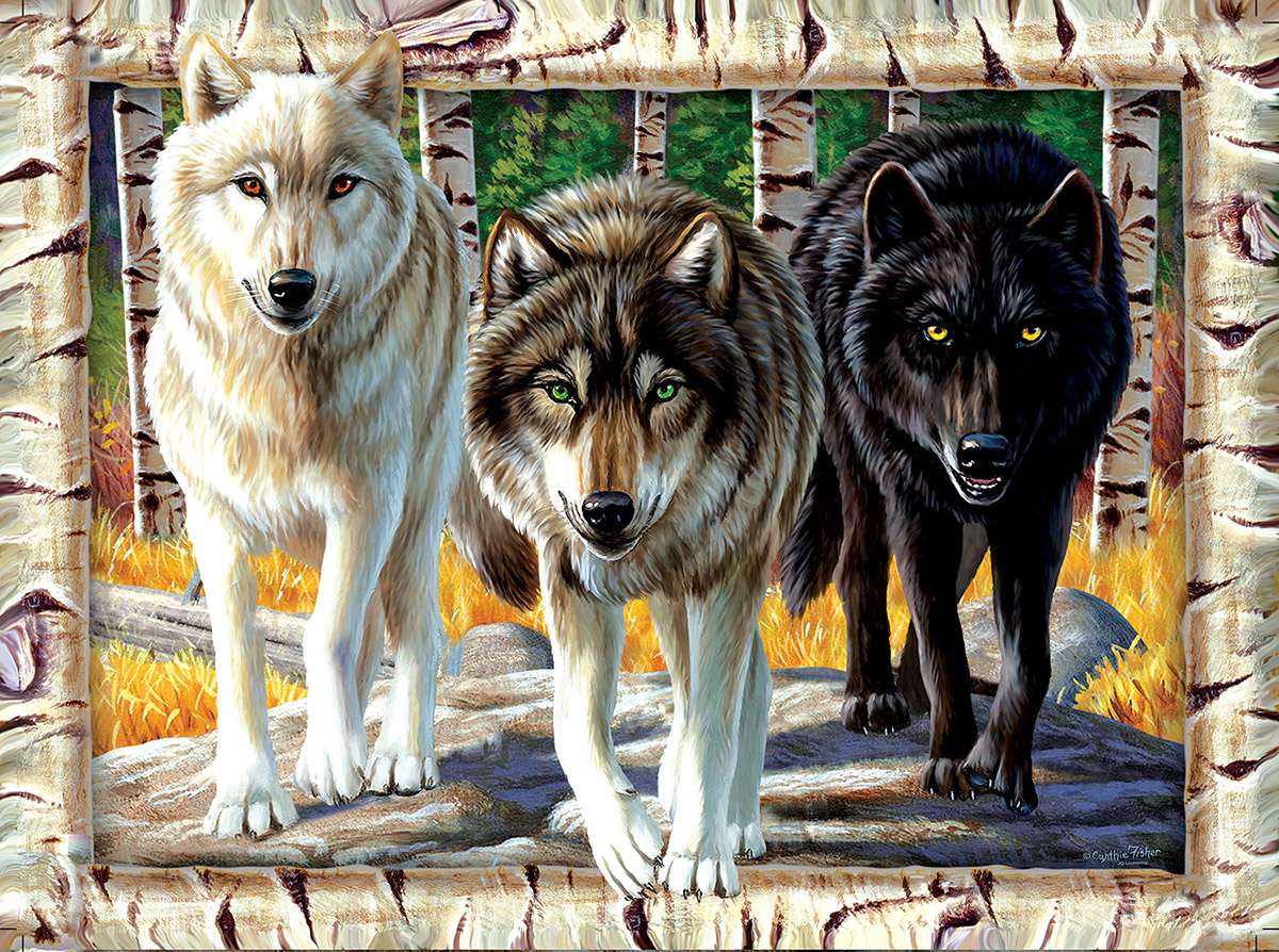 tres lobos de diferentes pelajes rompecabezas en línea