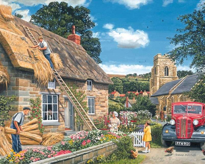 Acoperirea unui acoperiș de stuf în Anglia jigsaw puzzle online