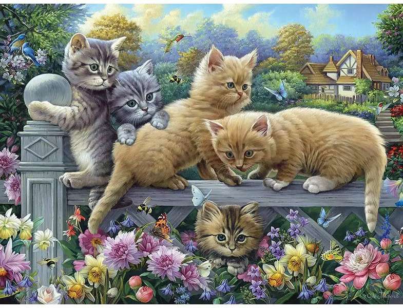 Koťata čuchají mezi květinami #138 skládačky online