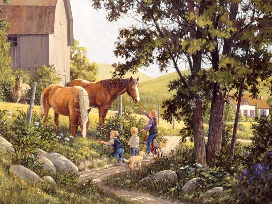 děti a koně skládačky online