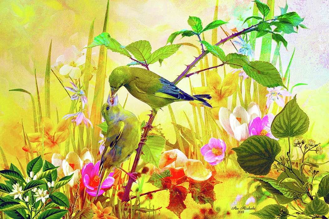 kleine vogels voeden online puzzel