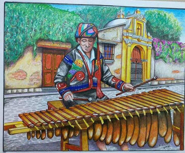 Indiaan speelt zijn marimba legpuzzel online