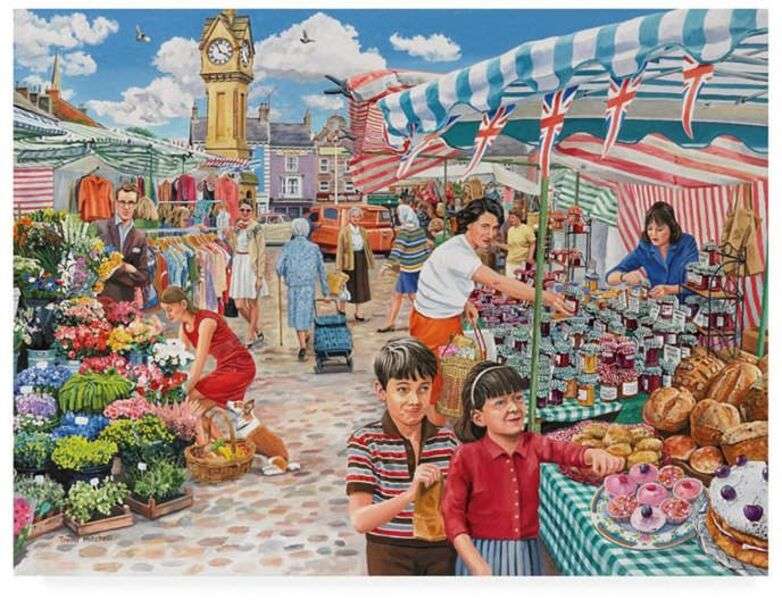 Crianças comprando sobremesas na feira puzzle online