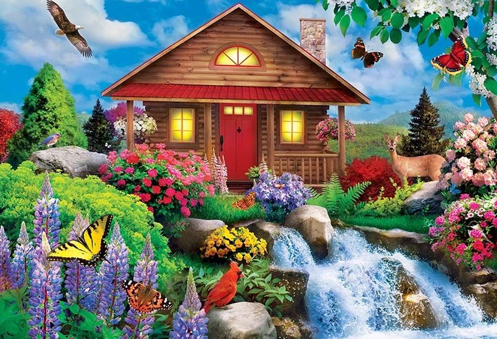 casa con cascata puzzle online