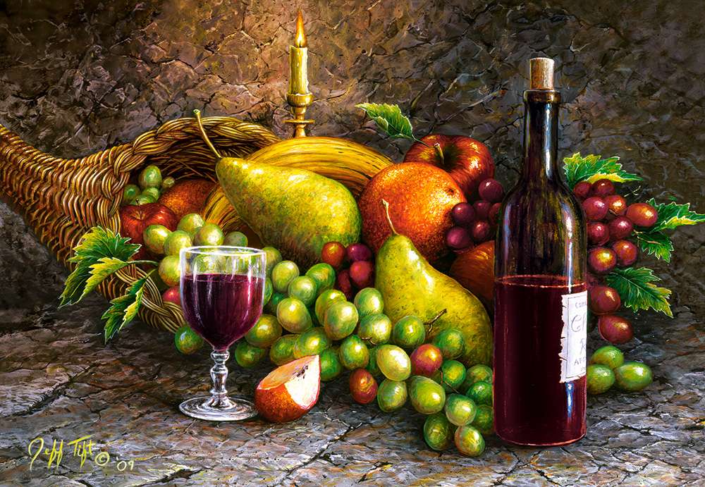 Image avec des fruits et du vin puzzle en ligne