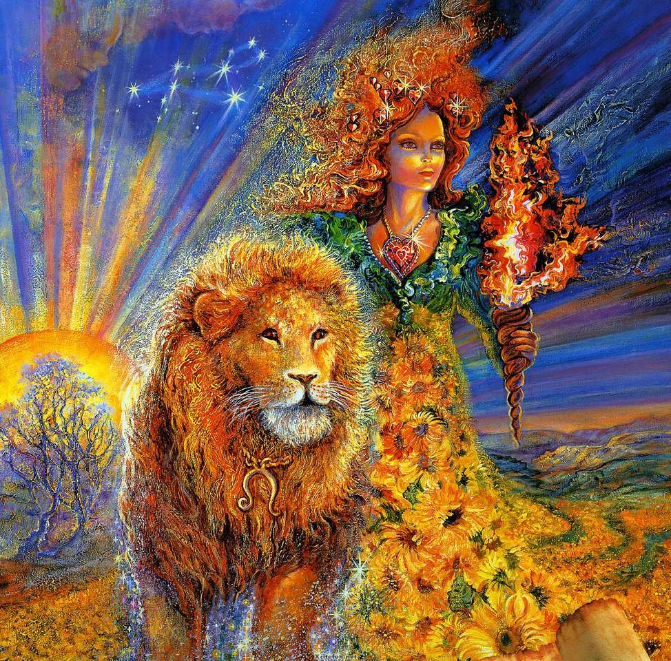 Un leu cu o doamnă de foc jigsaw puzzle online
