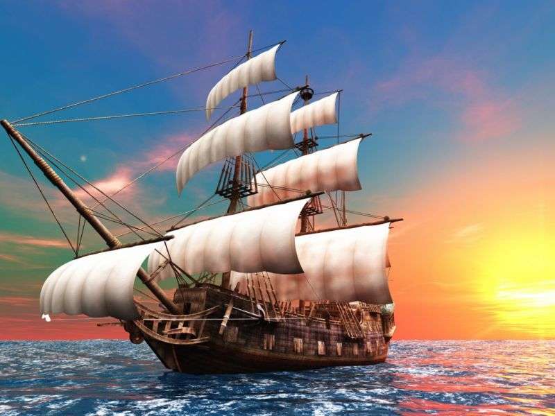 Корабель і захід сонця онлайн пазл