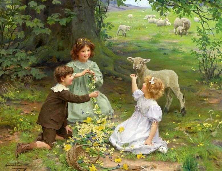 children with sheep jigsaw puzzle online
