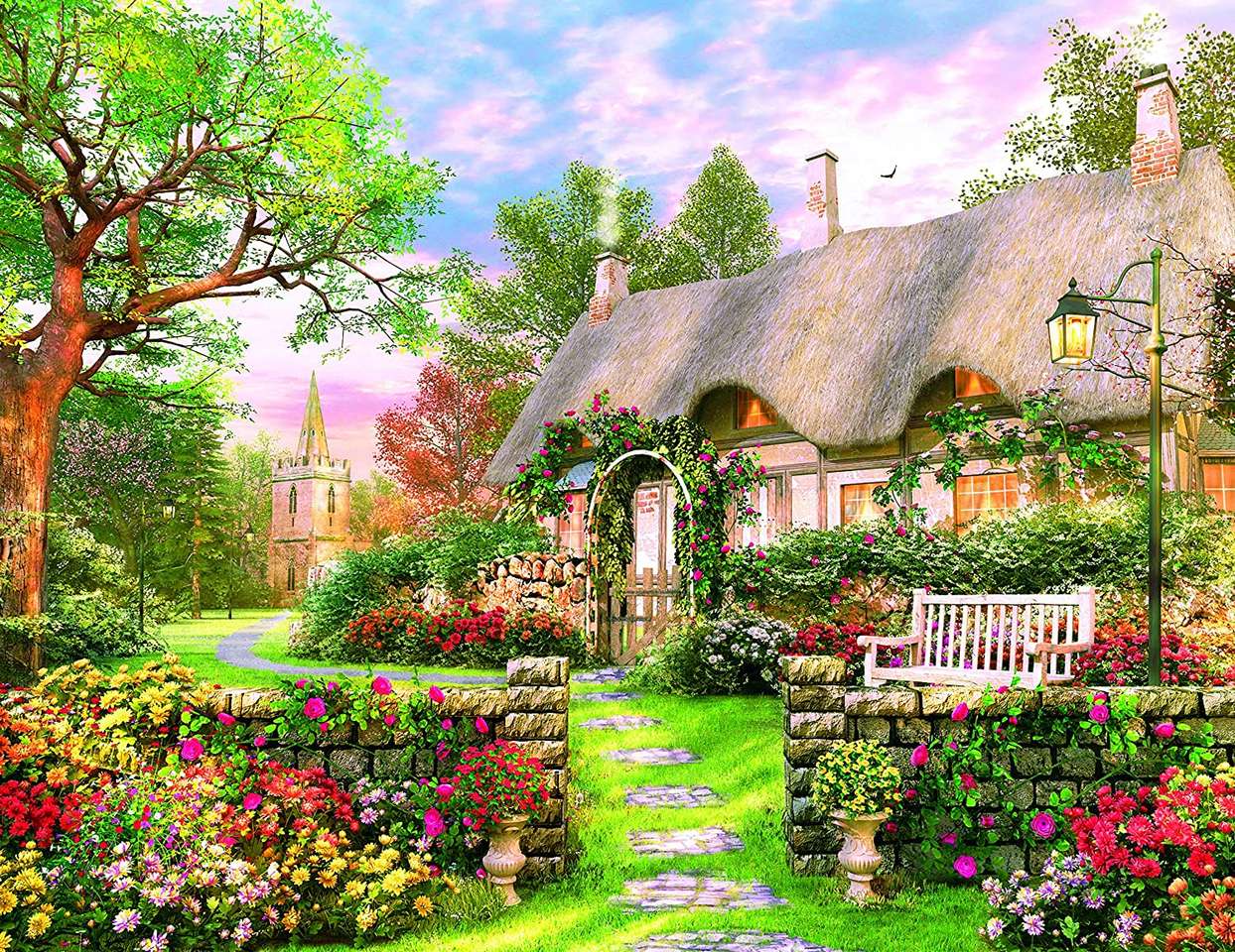 Селска къща сред цветя онлайн пъзел