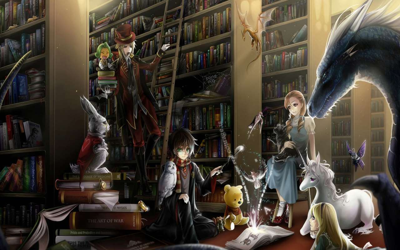 fantasy postavy v knihovně online puzzle