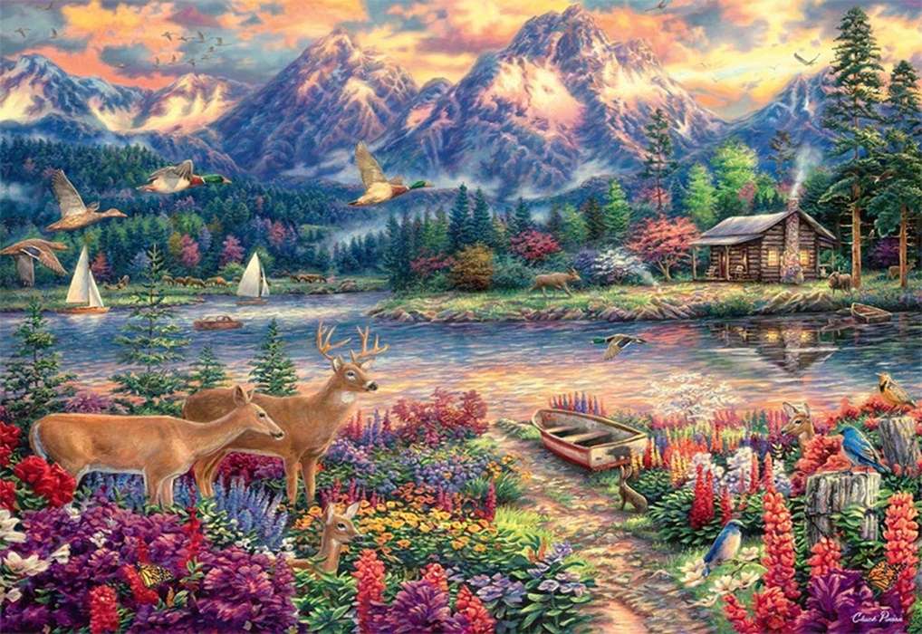 cervo vicino al lago puzzle online
