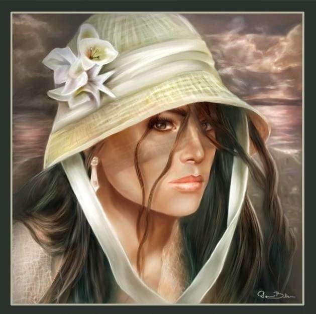 πορτρέτο κυρία με καπέλο παζλ online