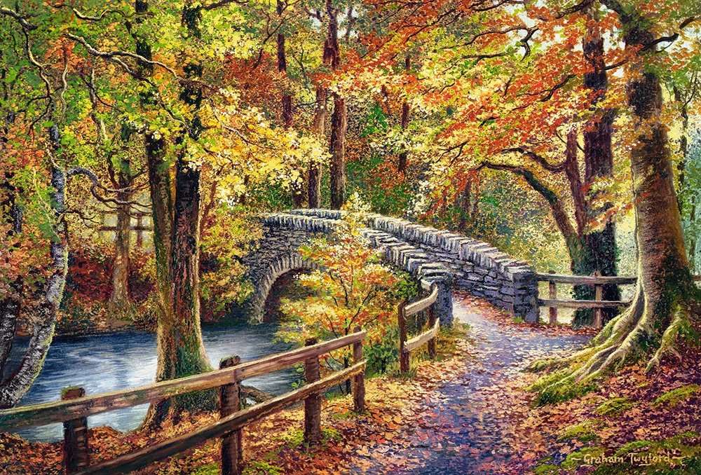 Râu cu un pod în pădure puzzle online