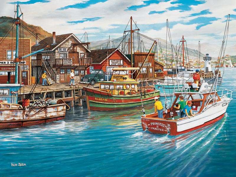 A town and a fishing harbor jigsaw puzzle online