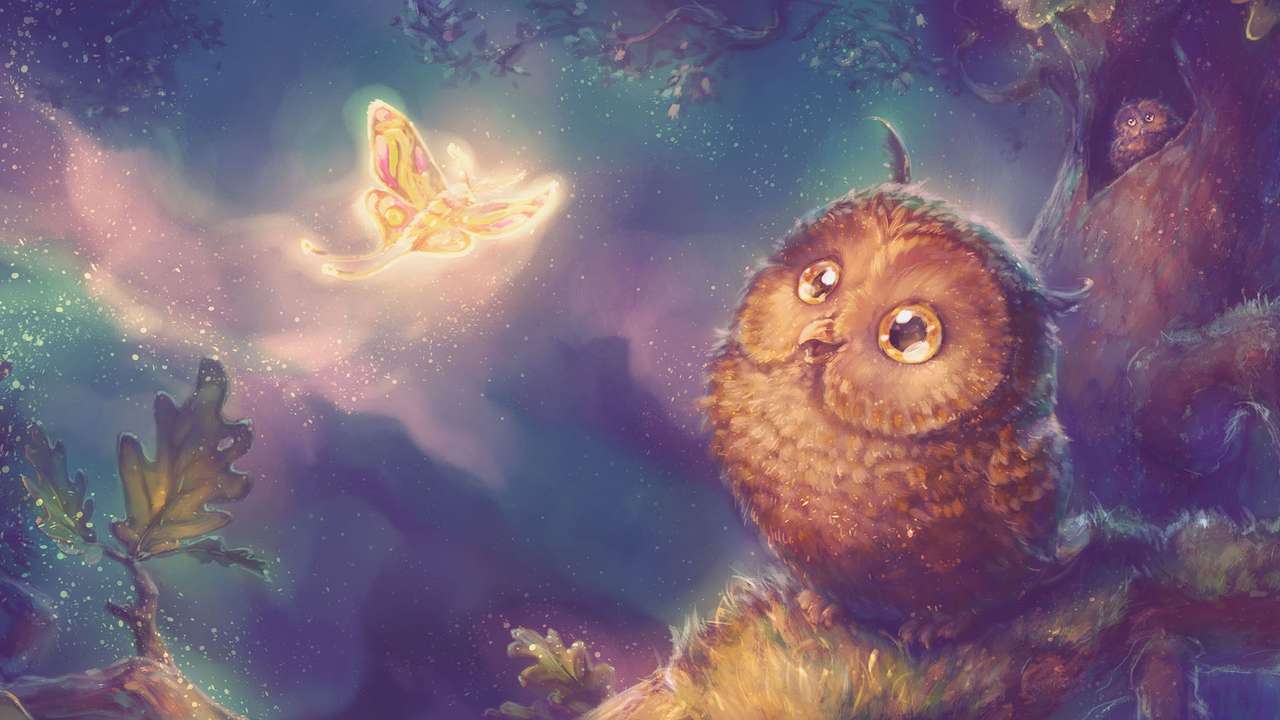 Feenschmetterling und kleine Eulen Online-Puzzle