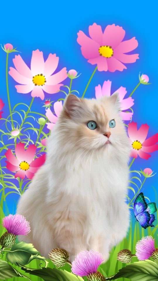 kattunge bland blommor pussel på nätet