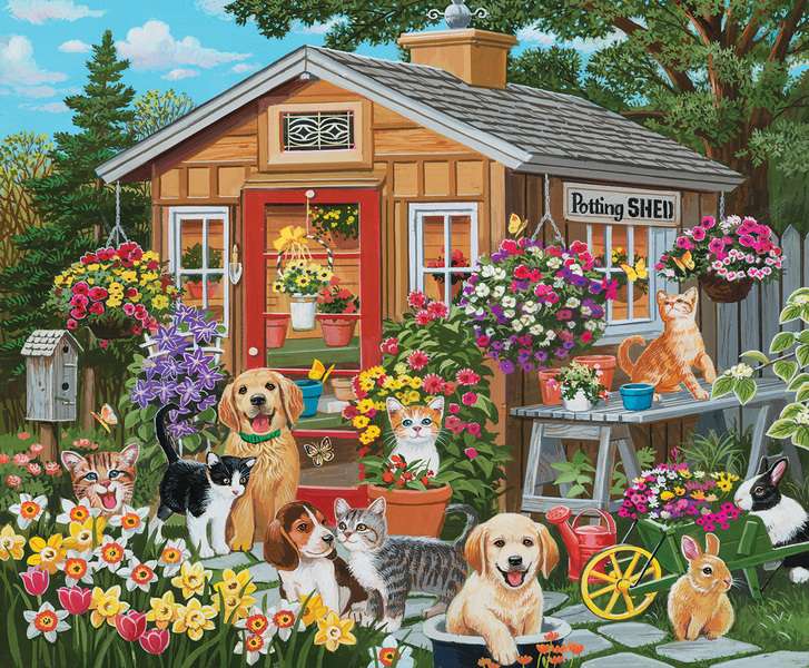 Puppies Visit Shed #147 jigsaw puzzle online